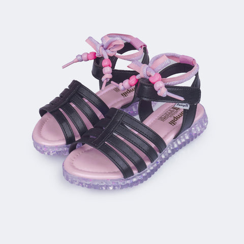 Sandália Infantil Pampili Customize Cordão com Miçangas Preta