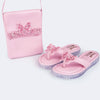 Chinelo Infantil Feminino Pampili Candy Borboleta com Glitter Flocado Rosa - Vem com Bolsinha!