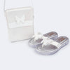 Chinelo Infantil Feminino Pampili Candy Borboleta com Glitter Flocado Branco - Vem com Bolsinha!