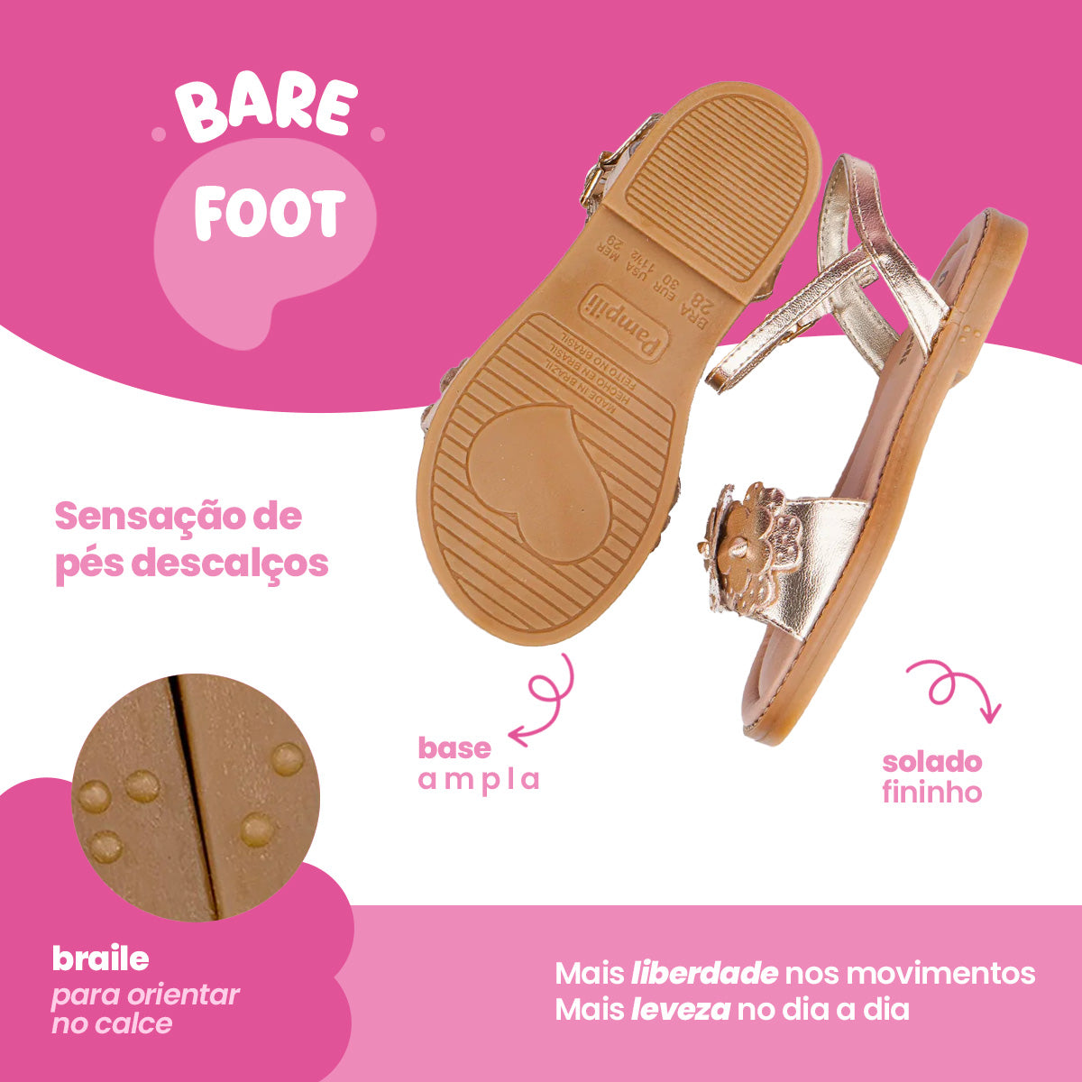 Sandália Infantil Feminina Pampili Maitê com Flores Dourada