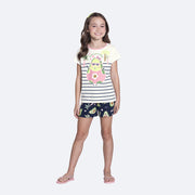 Pijama Infantil Alakazoo Brilha no Escuro Abacate Branco e Marinho - pijama na menina