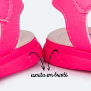 Sandália Infantil Pampili Lili Corações Duplos Pink - sandália com escrita em braile