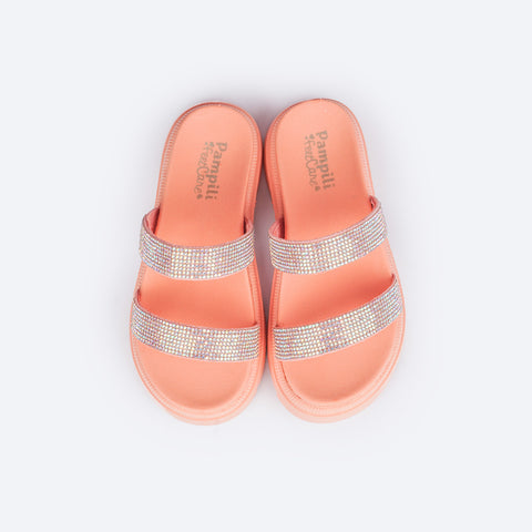 Sandália Infantil Pampili Anny Birken Tratorada com Strass Coral Fresh - chinelo birken