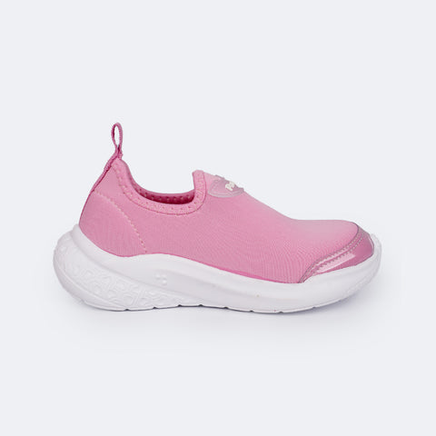 Tênis Infantil Feminino Pampili Gabi Calce Fácil Ultra Leve Lycra Rosa Bale Novo - lateral do tênis de lycra