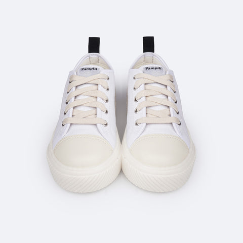 Tênis Infantil Feminino Pampili Max Branco - frente do tenis com cadarço creme