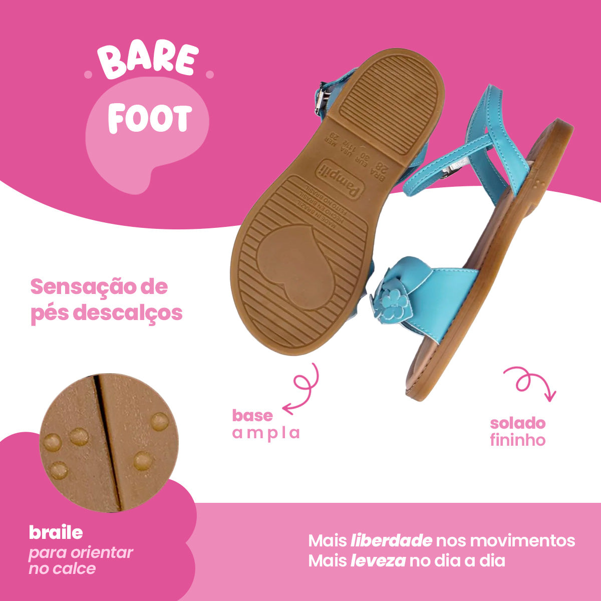 Sandália Infantil Feminina Pampili Maitê Mini com Laço e Flores Azul