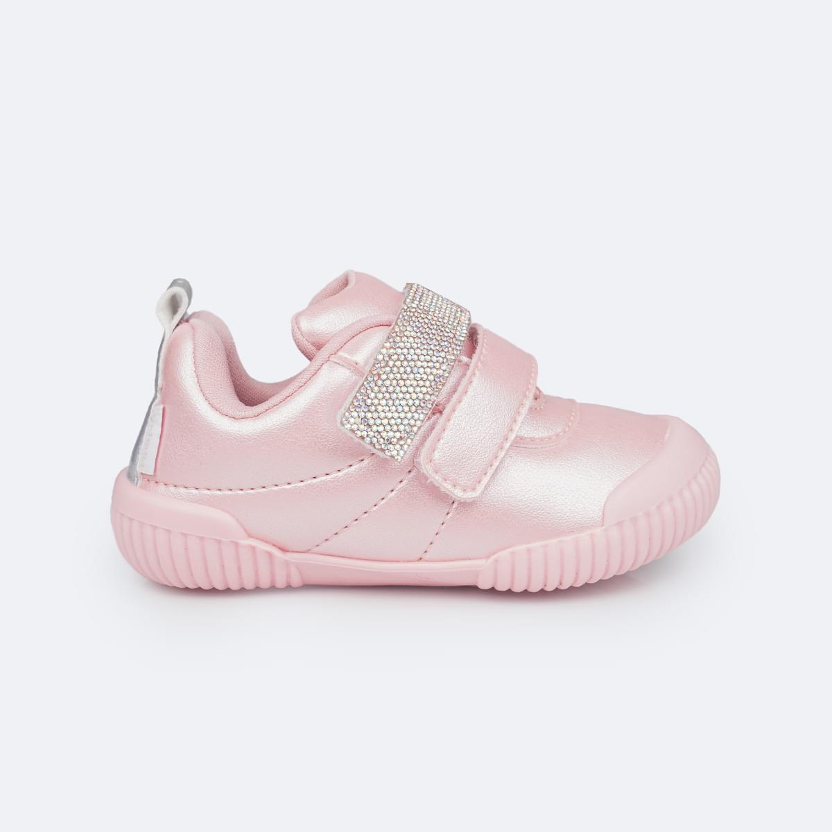 Tênis Infantil Feminino Pampili Yuyu Manta de Strass Rosa Glacê