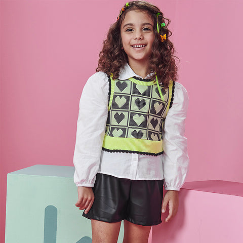 Conjunto Infantil Kukiê Trio Colete Coração Preto e Branco - conjunto infantil camisa e colete