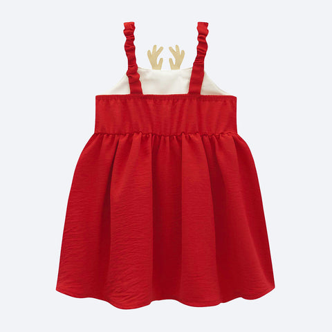 Vestido de Bebê Kukiê Rena de Natal Vermelho - Vem com Calcinha costas do vestido