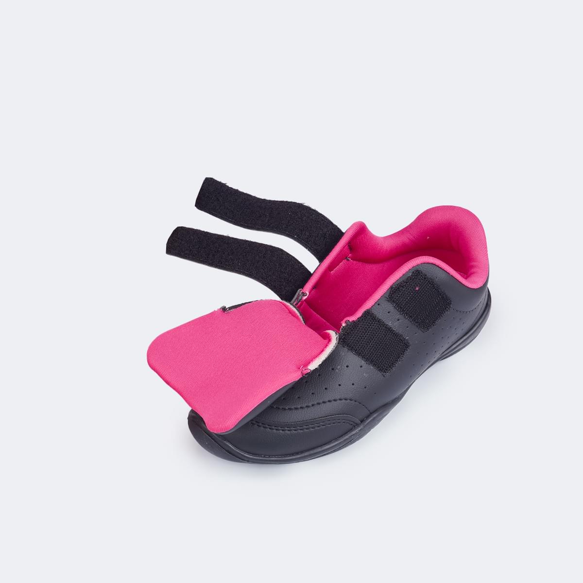 Tênis Escolar Infantil Pampili Honey Velcro Duplo Preto e Pink
