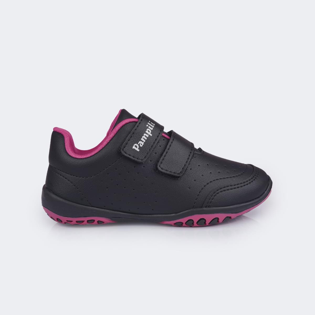 Tênis Escolar Infantil Pampili Honey Calce Fácil Preto e Pink - Vem com Pulseira Porta Moedas!