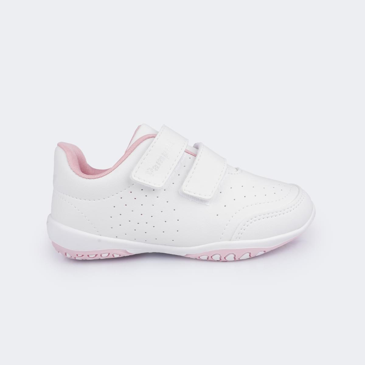 Tênis Escolar Infantil Pampili Honey Calce Fácil Branco e Rosa Glace - Vem com Pulseira Porta Moedas!