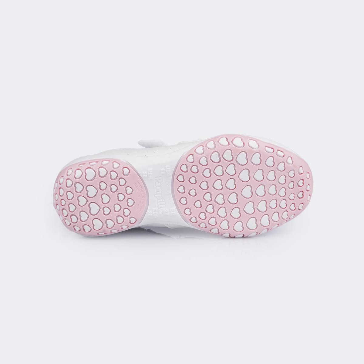 Tênis Escolar Infantil Pampili Honey Calce Fácil Branco e Rosa Glace - Vem com Pulseira Porta Moedas!