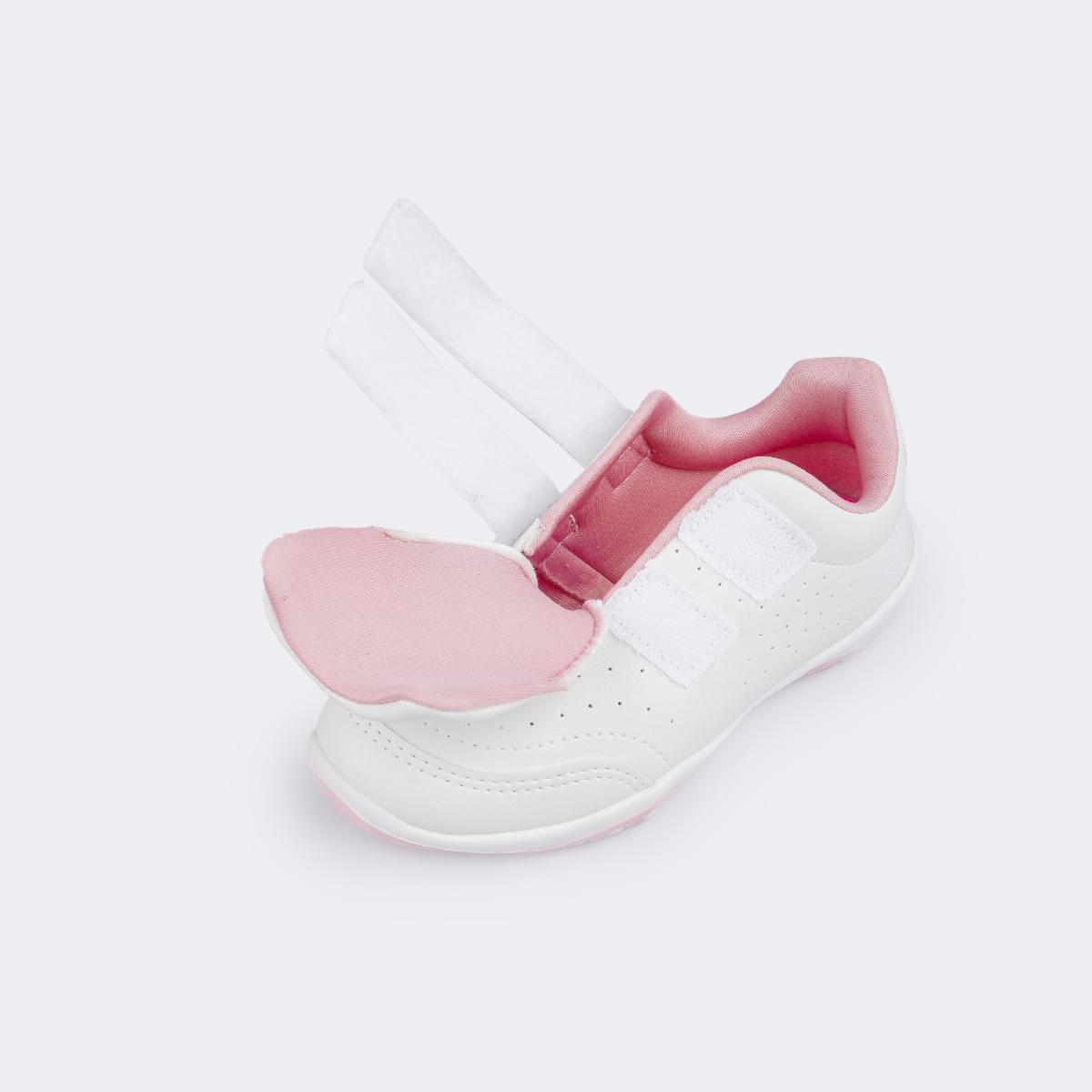 Tênis Escolar Infantil Pampili Honey Calce Fácil Branco e Rosa Glace - Vem com Pulseira Porta Moedas!