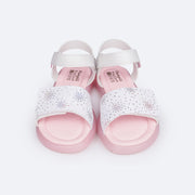 Sandália de Led Infantil Pampili Lulli Glitter e Pontos Coloridos Branca - frente da sandália de led branca com glitter