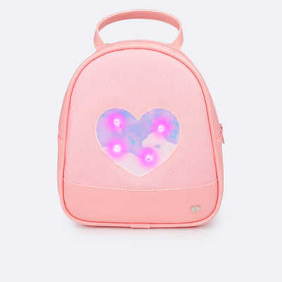 Mochila de Led Infantil Pampili Glitter e Coração Pêssego