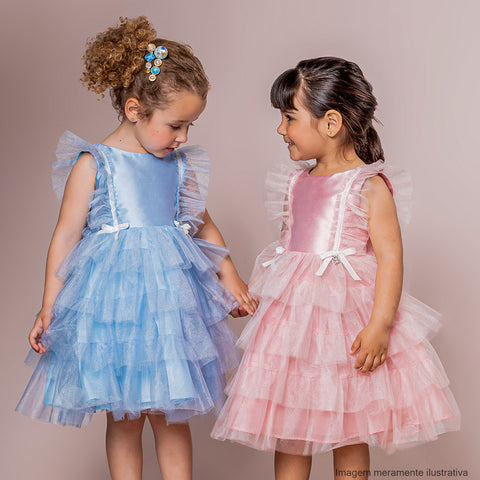 Vestido de Festa Infantil Bambollina Tule Cristal Azul - vestido de tule