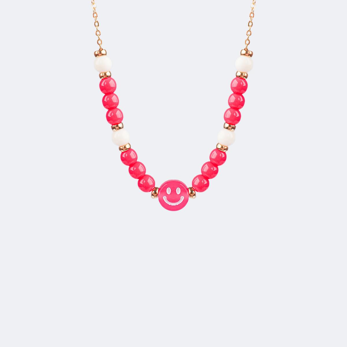 Colar Infantil Pampili Smile e Bolinhas Pink - colar de miçangas