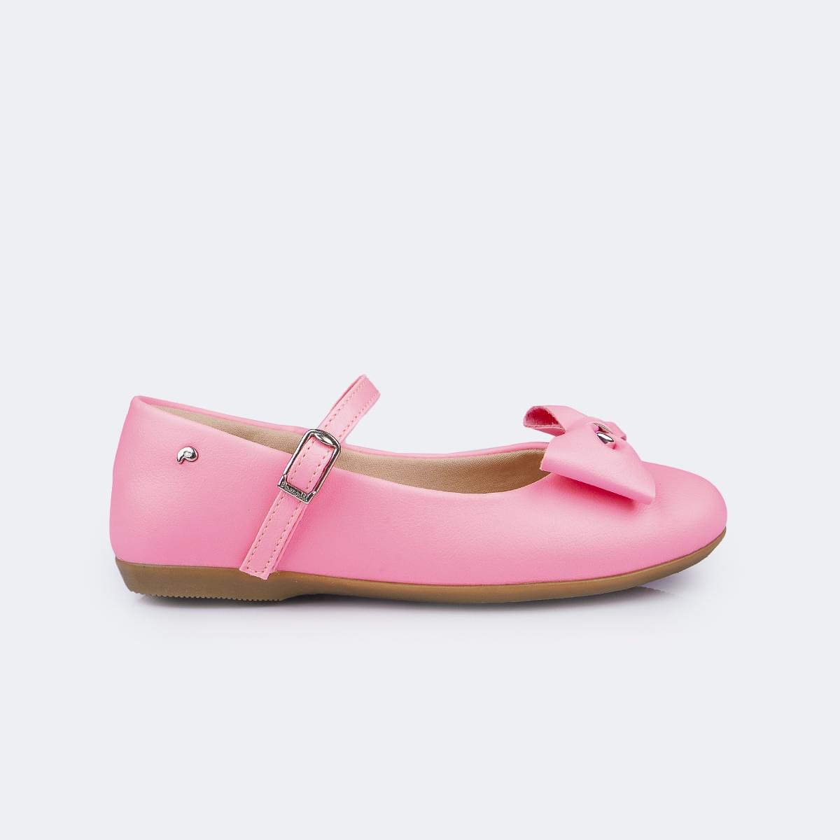 Sapatilha Infantil Feminina Bailarina Coração Laço Rosa Neon