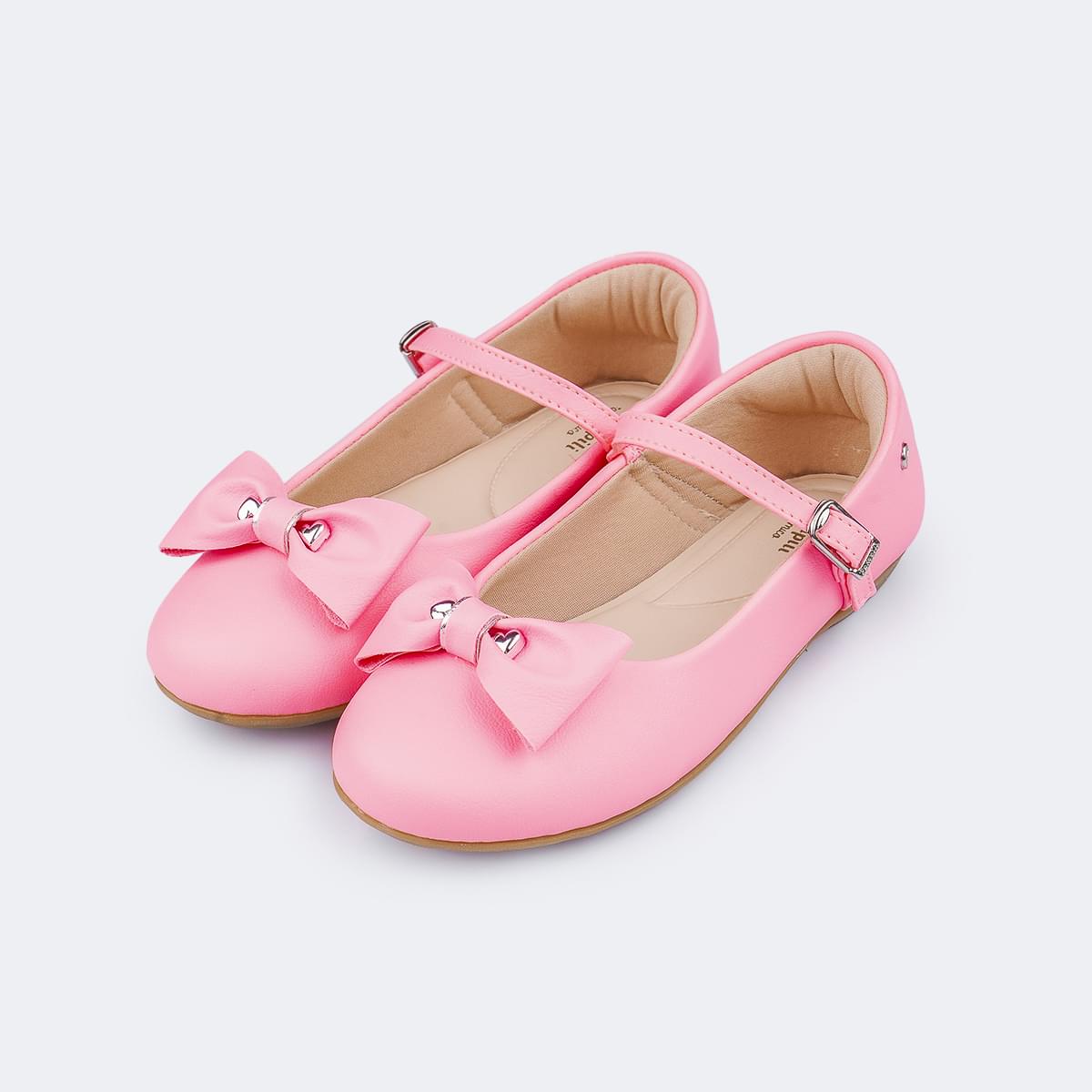 Sapatilha Infantil Feminina Bailarina Coração Laço Rosa Neon