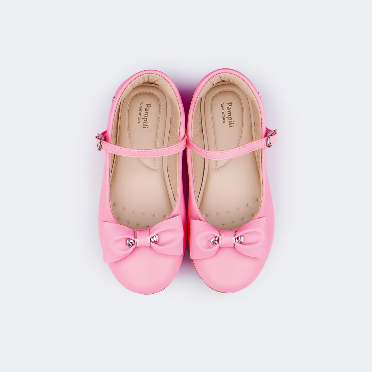 Sapatilha Infantil Feminina Bailarina Coração Laço Rosa Neon