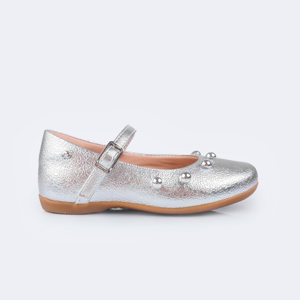 Sapato Infantil Pampili Bailarina Esferas Prata