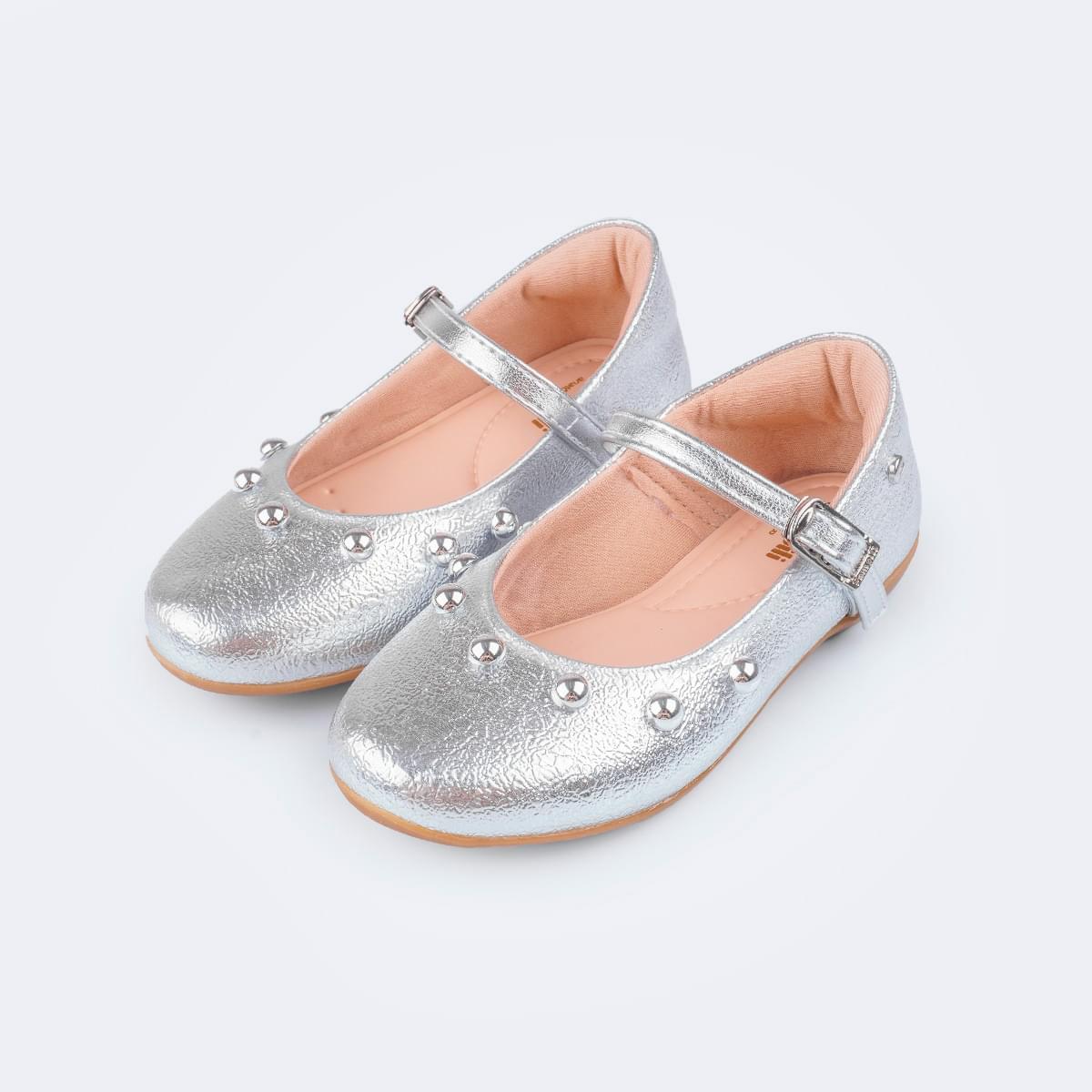 Sapato Infantil Pampili Bailarina Esferas Prata