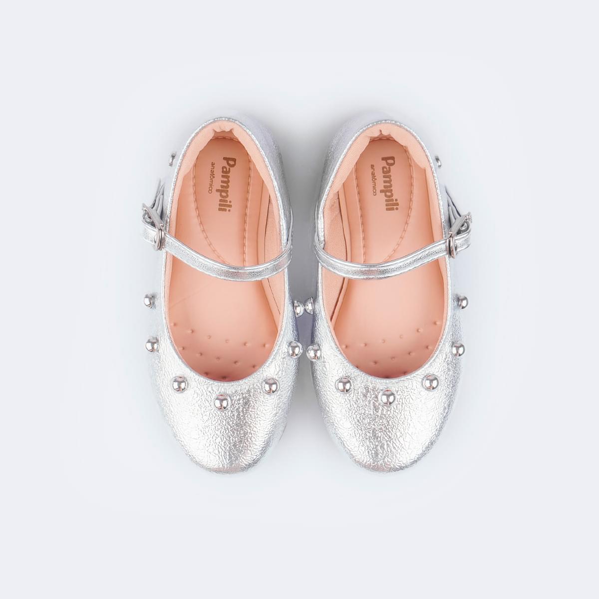 Sapato Infantil Pampili Bailarina Esferas Prata