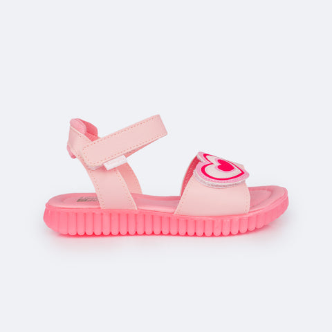 Sandália Papete Infantil Pampili Candy Coração Comfy Rosa Glacê - lateral da papete com abertura em velcro