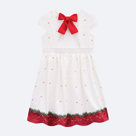 Vestido Infantil Kukiê Natal Cachorrinhos Branco e Vermelho - costas do vestido