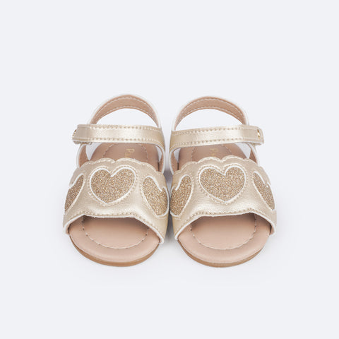Sandália de Bebê Pampili Nana Corações de Glitter Dourada - frente da sandália