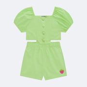 Macaquinho Infantil Kukiê Botões Verde Neon - macaquinho verde
