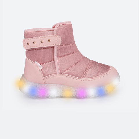 Tênis de Led Infantil Cano Médio Pampili Liz Luz Comfy Tachas Rosa Glace - lateral do tenis de led