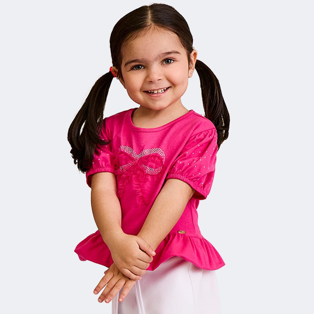 Camiseta Infantil Pampili com Laço Pink