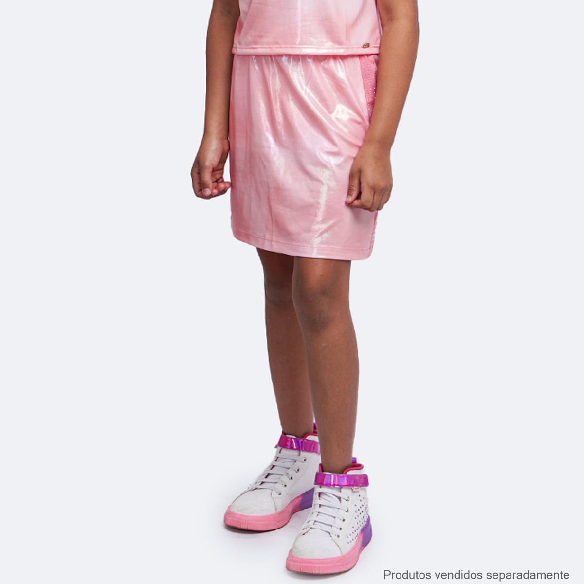 Short Saia Infantil Pampili Strass Rosê Holográfico - short saia rosê