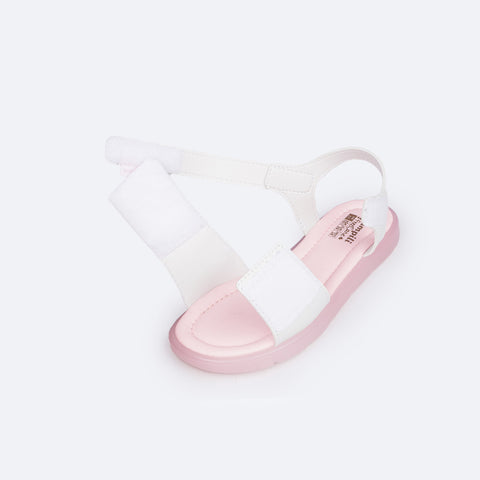 Sandália de Led Infantil Pampili Lulli Glitter e Pontos Coloridos Branca - sandália de velcro aberta