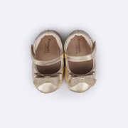 Sapato de Bebê Pampili Nina Momentos Especiais Laço Strass Dourado - superior do sapato com glitter e strass