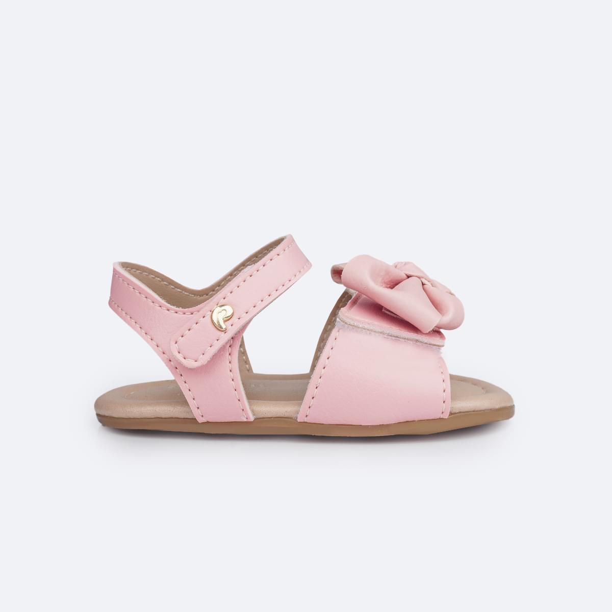 Sandália de Bebê Pampili Nana Laço Duplo Rosa Glacê - lateral da sandália