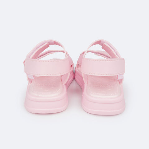 Sandália Papete Infantil Pampili Petit Velcro Triplo Rosa Suspiro