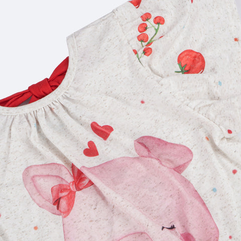 Vestido Infantil Kukiê Porquinha Off White - detalhes de tomates