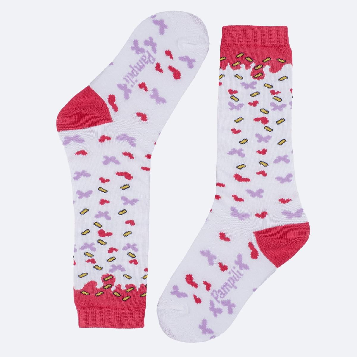 Meia Infantil Feminina 3/4 Pampili Candy Branca e Colorida - meia doce