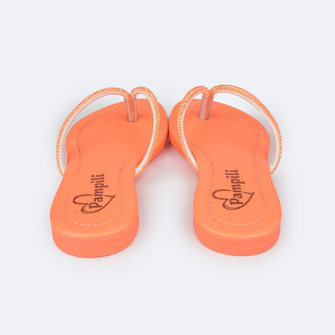 Sandália Chinelo Infantil Pampili Iris Strass Laranja Neon