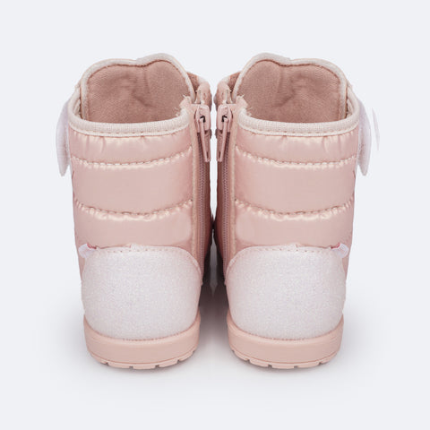 Bota Coturno Infantil Feminina Pampili Rubi Matelassê Comfy Rosa Novo