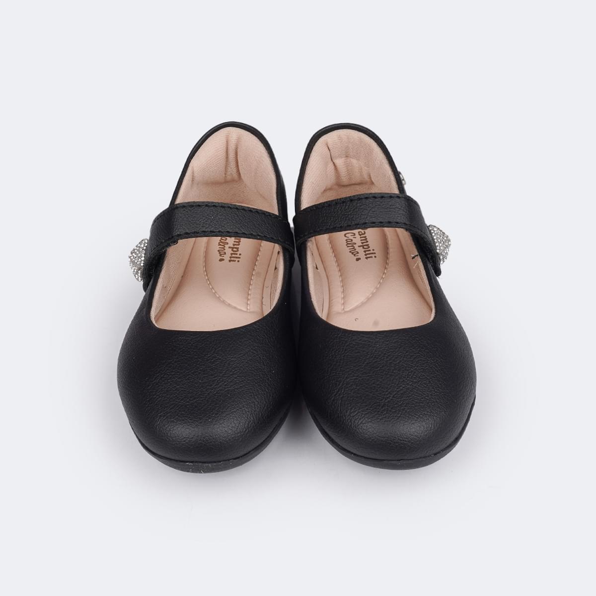 Sapatilha Infantil Pampili Bailarina Fecho com Strass Preto - frente da sapatilha