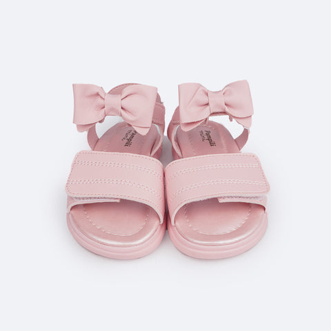 Sandália Infantil Pampili Laço Removível Rosa Glacê - frente da sandália com velcro