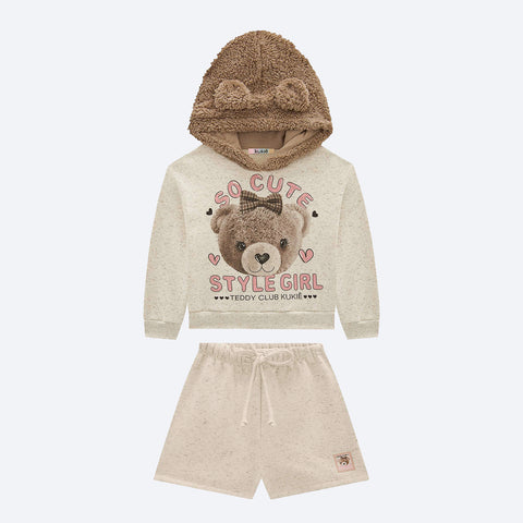 Conjunto Infantil Kukiê Moletom So Cute Off White - conjunto infantil feminino