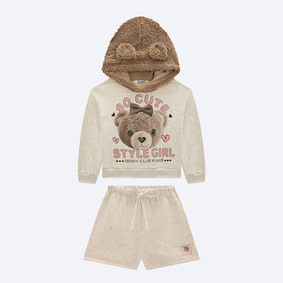 Conjunto Infantil Kukiê Moletom So Cute Off White - moletom infantil feminino