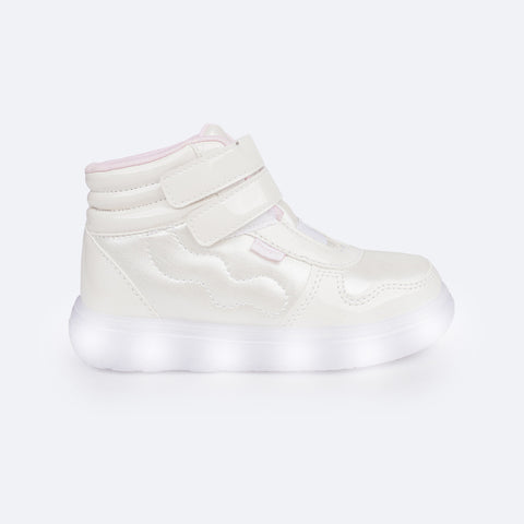 Tênis de Led Cano Médio Pampili Sneaker Luz Costura Ondulada Branco