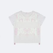 Camiseta Infantil Pampili Cool Mood Paetê Off White - frente da camiseta com recortes em paetê