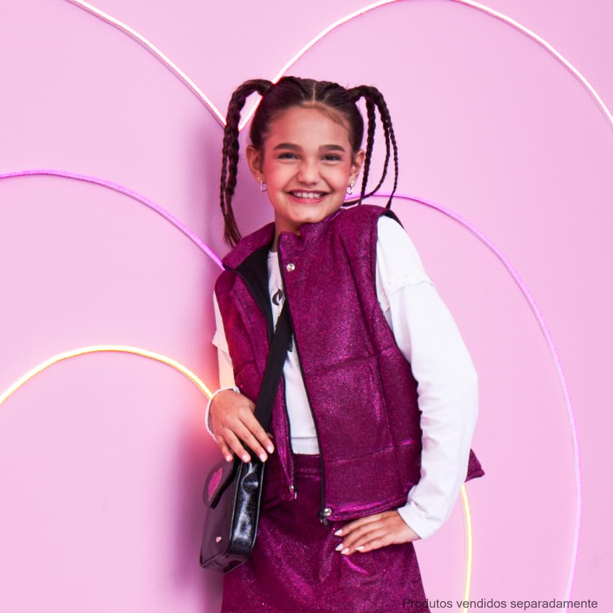 Colete Feminino Pampili Puffer Lurex com Brilho Pink